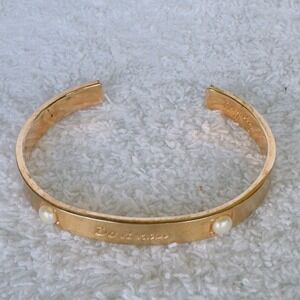 Mary Kay Bracelet Cuff Copper Faux Pearl Engraved "Do it Now" Signed Vintage